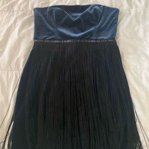 Strapless short dress velvet with black 20’s style fringe